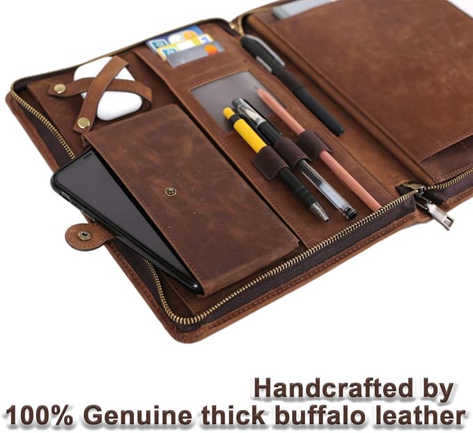 Personalized Leather Portfolio Case for iPad Pro 11 Inch (2025/2024/2022/2021/2018), Smart Folio Cover with Pencil Holder & Zipper Pocket, Compatible with iPad 10.5/9.7, Custom Business Gift