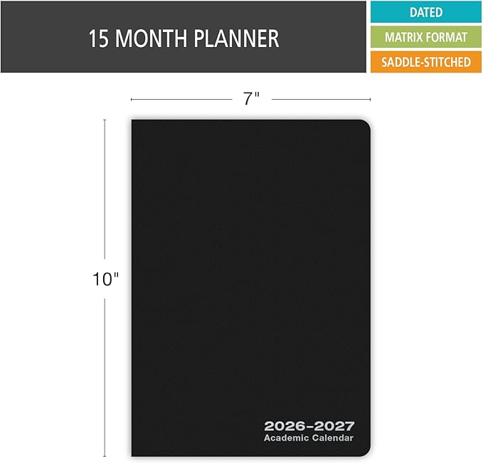 Elan Publishing Company Academic Calendar - 15 Months (April 2026 - June 2027) 7" X 10" Saddle-Stitched Dated for 2026-2027 Academic Year (Black)