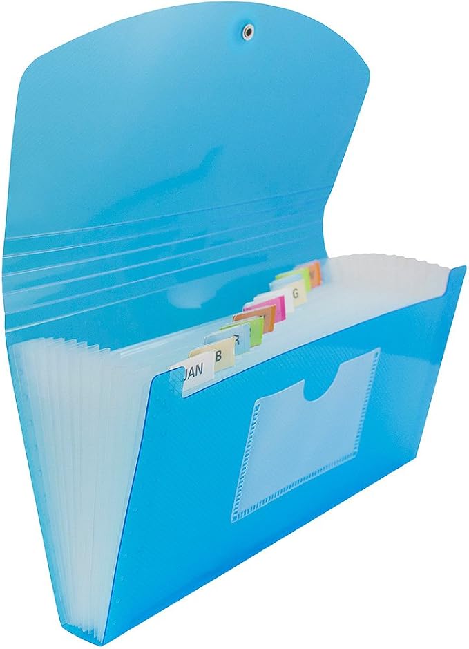 JAM PAPER Accordion Folders - 13 Pocket Plastic Expanding File - Check Size - 5 x 10 1/2 - Blue - 2/Pack