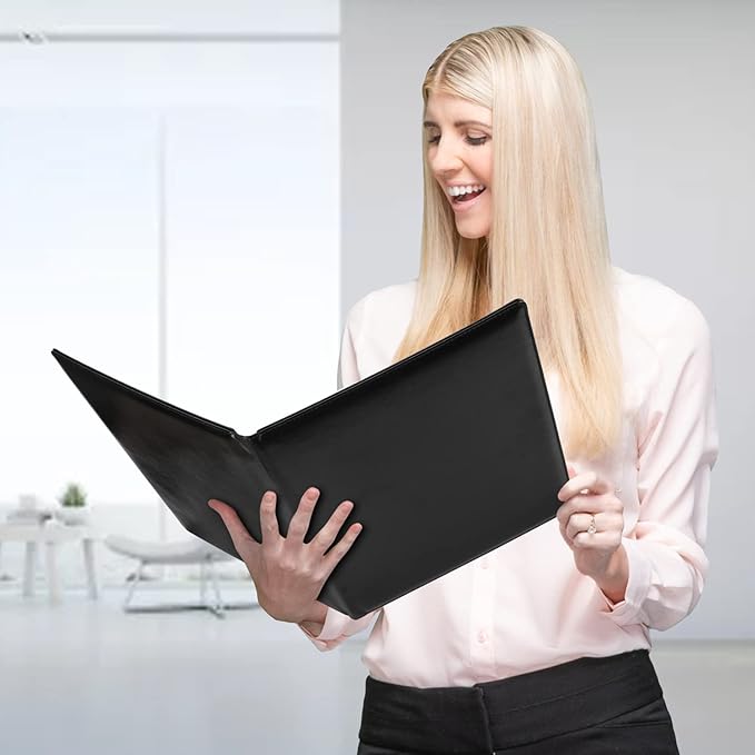 Cacturism Padfolio Portfolio Folder, Foldable Letter Size Writting Pad, PU Leather Professional Folio Organizer for Women - Resume Business Legal Document Holder for Job School Office, Black