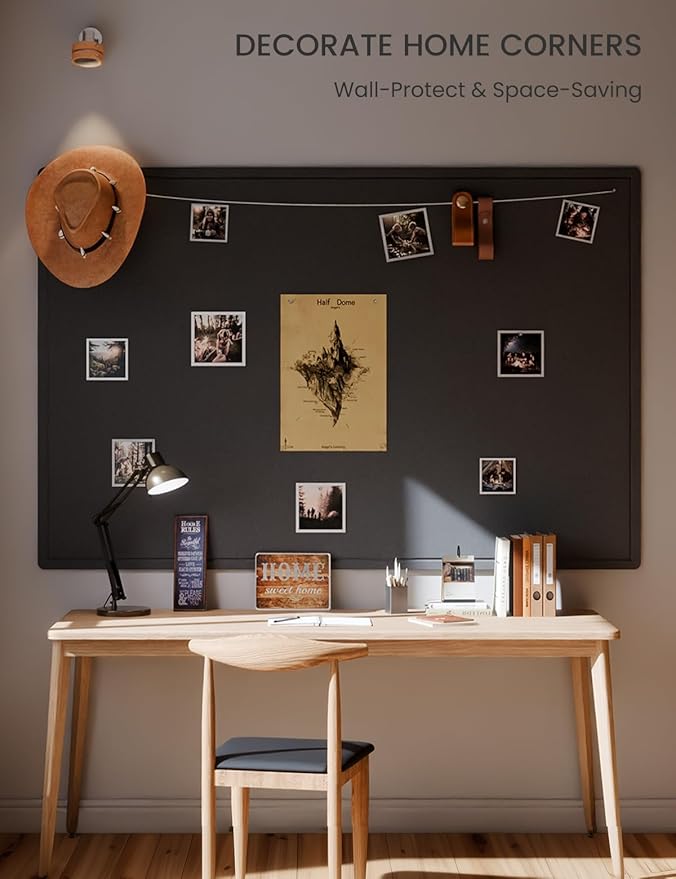 Fluxynara Large Bulletin Board, 70.8" x 47.2" Cork Board Alternative with 48 Safe Removable Adhesive Tabs, Foldable Felt Pin Board for Home Office, Classroom, Bedroom,Entryway for Walls—Black