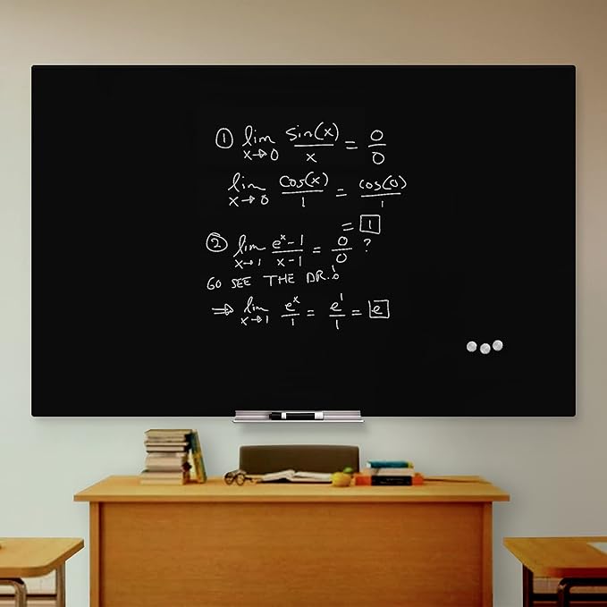 Glass Dry Erase Board 48"x60", Black Surface with Eased Corners, Frameless Glass Board for Wall with Markers, Magnets, Eraser for Home & Office by Fab Glass and Mirror