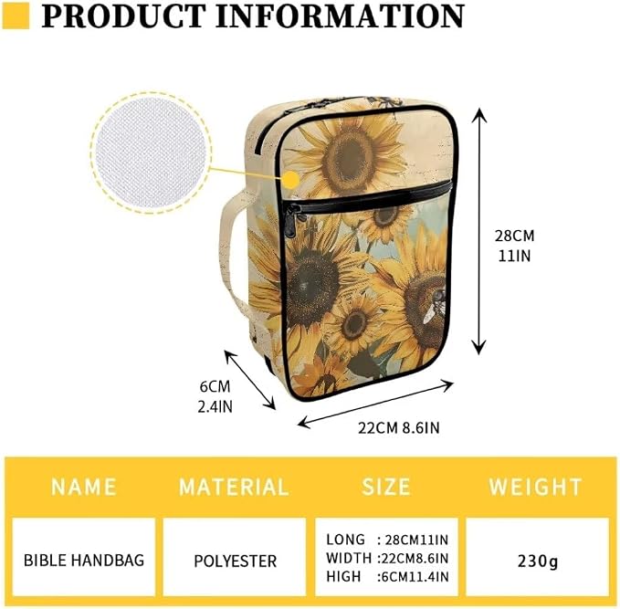 Coldinair Vintage Sunflower Bible Cover Case for Men Teen,Bible Bags Book Covers Kids Scripture Carrying Case with Handle and Pocket,Bible Book Carrying Case Tote Handbag
