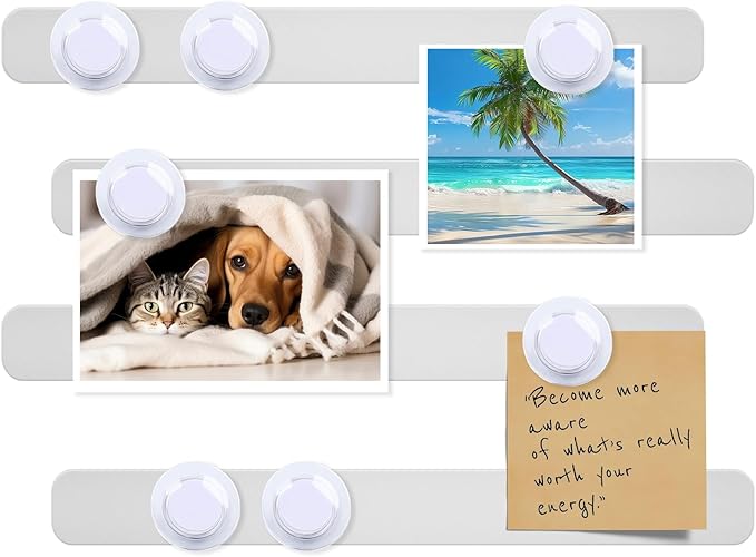 Magnetic Board - 4PCS Frameless Stainless Iron Magnetic Strips with Adhesive Backing, Magnet Board for Wall - Magnet Bulletin Memo Board, Includes 7 White Magnets for Office Home School Fridge