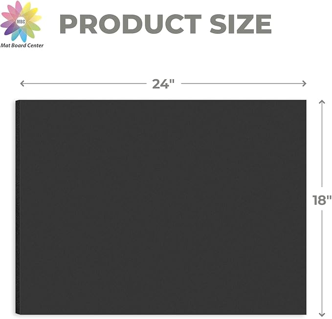 Mat Board Center, Pack of 5, 18X24 Foam Boards Acid Free Black Foam Core Boards for Mounting, Crafts, Display, Presentation and Projects, 3/16" Thick