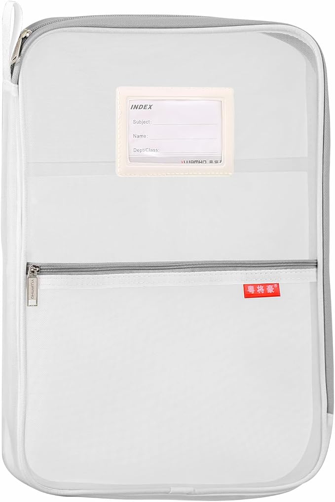 Pendancy Mesh Zipper Pouch 14.8x10.8 in Transparent Lightweight Nylon File Folders, A4 Size Multi-layer Subject Document Organizer Accessories Storage bag for Office and School Supplies(White)