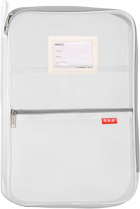 Pendancy Mesh Zipper Pouch 14.8x10.8 in Transparent Lightweight Nylon File Folders, A4 Size Multi-layer Subject Document Organizer Accessories Storage bag for Office and School Supplies(White)
