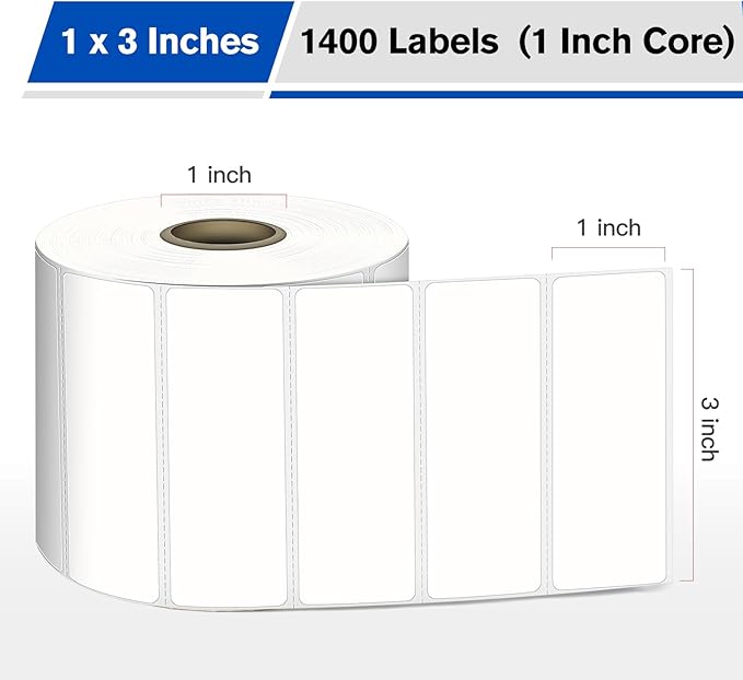 L LIKED 3" x 1" Blank Removable Labels with No Residue, Water and Oil Resistant, Use for Both Home and Office (1 Roll, 1400 Labels)