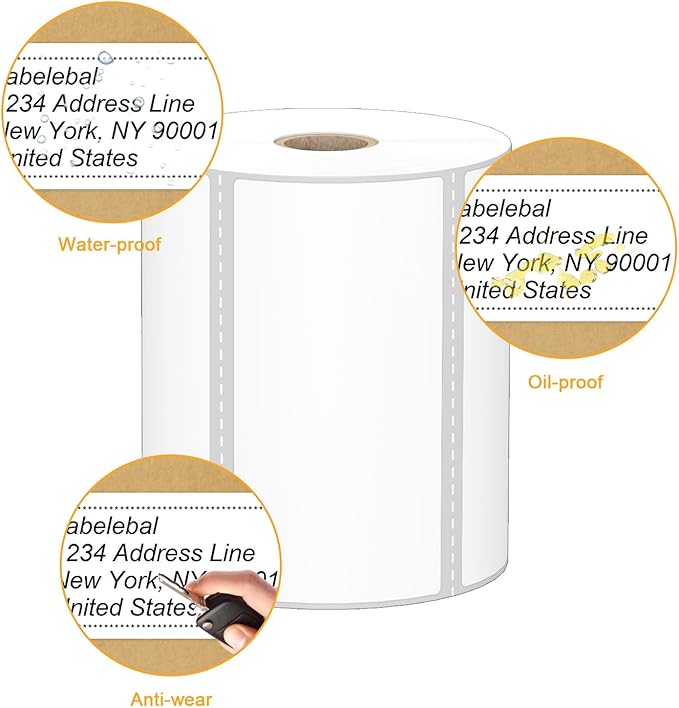 (9,000 Labels/12 Rolls) Labelebal 3-Proof 1" Core 12 Rolls 4" x 2" Inch Direct Thermal Labels, Address Shipping Labels Compatible with Rollo & Zebra Desktop Printers Adhesive