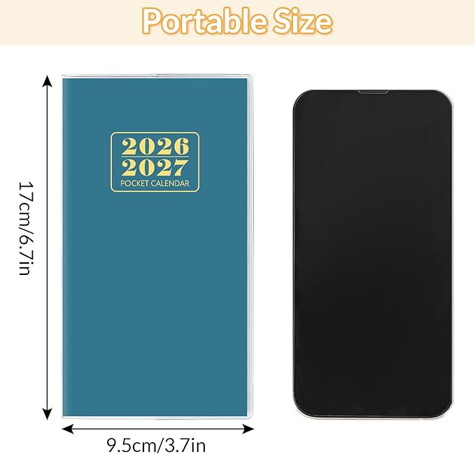 Pocket Calendar 2026-2027, Purse Monthly Planner, Runs from January 2026 Until December 2027, 3.7" x 6.7", Pocket Calendar with PVC Cover for Planning, Organizing and Office - Dark Blue