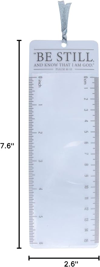 Christian Art Gifts Clear Reading Magnifying Scripture Bookmark for Men, Women & Kids: Be Still & Know - Psalm 46:10 Inspirational Bible Verse w/Ruler for Measuring & Satin Ribbon for Books & Bibles