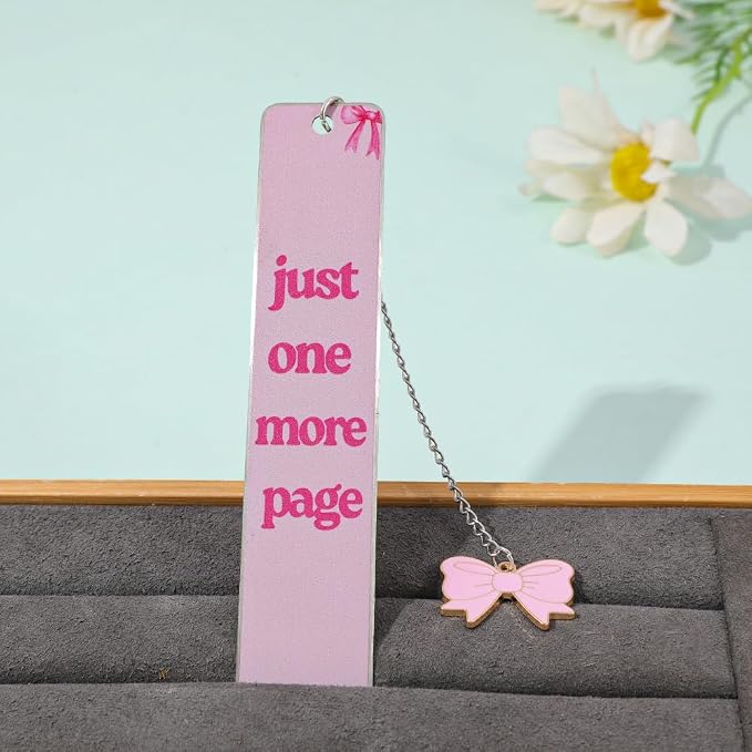 Pink Bowknot Stainless Steel Bookmark - Printed with Cute Bowknot Patterns & Equipped with Heart Pendants, Ideal for Female Readers, Perfect Birthday Gift for Girlfriends (Double-Sided D)