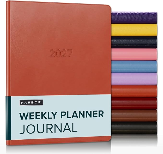 Harbor Weekly Journal Notebook Planner 2027 - Lined, Durable Faux Leather, Softcover, 176 Quality Pages - For Men and Women, For Writing, Work & Travel - Cambridge Burnt Orange - 9"x7"