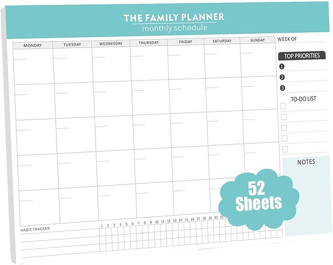 Monthly Planner Notepad - 52 Pages of Blank Calendar Sheets, Undated Planner for Organizing Tasks & Scheduling, Blank Calendar Design for Custom Monthly Planning, 7" x 10", Green