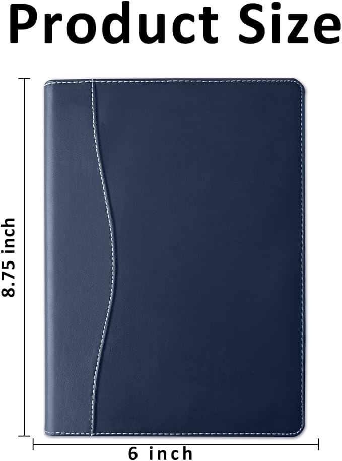 Padfolio Binder A5 Document Organizer with Refillable Lined Notepad, Junior Size Folder Portfolio for Men Women, Navy Blue