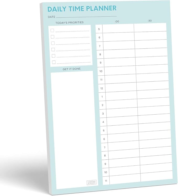 Sweetzer & Orange Time Block Planner. Undated Organizer To Do List Notepad. 7x10” Day Scheduler Productivity Task Pad. Checklist Diary, Work Journal, Appointment Pad, Daily To Do List Daybook