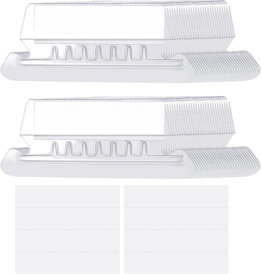 File Folder Tabs 40PCS Suspension Hanging File Folder Labels Clear Plastic Filing Tabs and Paper Inserts for Quick Identification with Storage Box