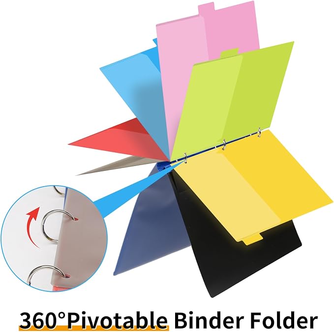 360° Pivotable Project Organizer Binder, 2 Pack Upgraded 3 Ring Binder with Colored Tab Dividers with Pockets, Customizable Cover Multi Pocket Folder Binder for Home, School, Office- Purple