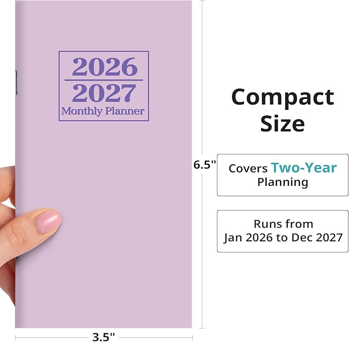 Pocket Calendar 2026-2027 for Purse, Two Year Monthly Planner Pocket Size, Jan 2026 to Dec 2027 Monthly Planner Small Size (6.5" x 3.5") - Purple
