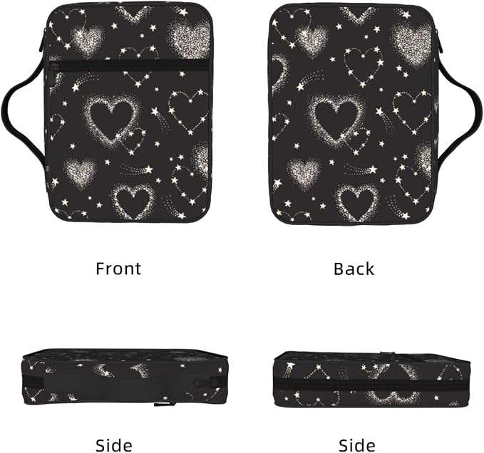 Star Heart Cute Black and White Bible Cover Case Carrying Book Protector Case Bible Study Supplies Accessories Holder Case Christian Gift for Women Men