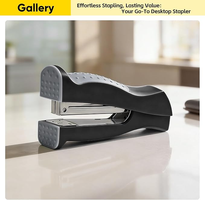 Stand-Up Stapler with 1000 Standard 1/4" Staples, Handheld Ergonomic Soft Grip 2-in-1 Vertical & Flat-Use Desktop Full Strip Stapler for Office, Home, School, Business & Classroom Supplies – Black