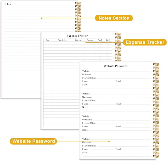 Monthly Planner 2026 - Monthly Calendar from January 2026 to December 2026, 2026 Planner with Inner Pocket, Elastic Band, 8.5" x 11", White Gold Flower