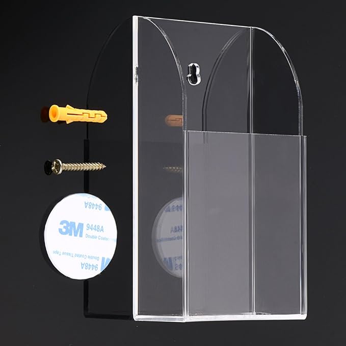 Hipiwe Wall Mount Remote Control Holder Clear Acrylic Media Organizer Storage Box Coffee Table and Nightstand Convenient Remote Control Caddy (One Compartment)