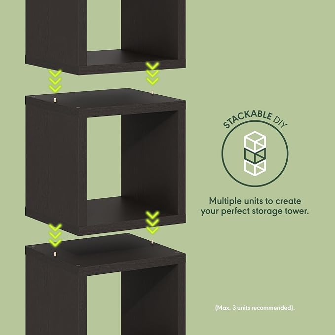 Furinno Cubicle Book Shelf, Stackable Bookshelf, Cube Storage Organizer Bookcase with Open Back, Extra Thick, 15.8" x 15.8" x 14.6", for Living Room, Bedroom, Home Office, Black Dark Oak