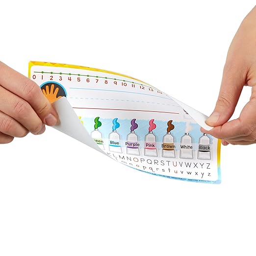 Really Good Stuff 24PK Primary Self-Adhesive Vinyl On-The-Go Reference Nameplate with a Left and Right Directions, an Alphabet, Colors, Number Line