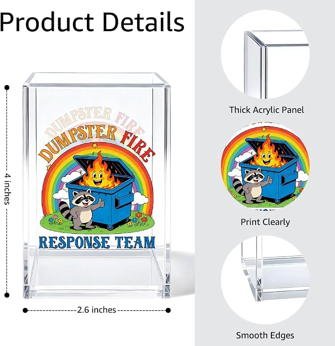 Everything is Fine Cosmetic Organizer Pen Holder, Acrylic Desk Holder for Pen Pencil, Office Gifts for Coworker, Dumpster Fire Desk Accessory (Transparent64)