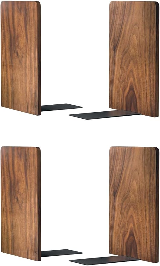 Large Bookend Hold Heavy Books- 7x4x5in 2 Pack Wood Bookends for Heavy Books Heavy Duty Walnut Book Ends for Men Wood Bookends for Office Desk Non-Skid