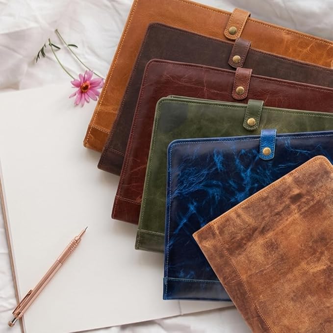 PIDAVLIYA'S Leather Portfolio, Leather Binder with Pen, Leather Portfolio for Men and Women, Leather Padfolio, Leather Folder, Portfolio Binder, Business Portfolio Men and Women (Shine Brown)