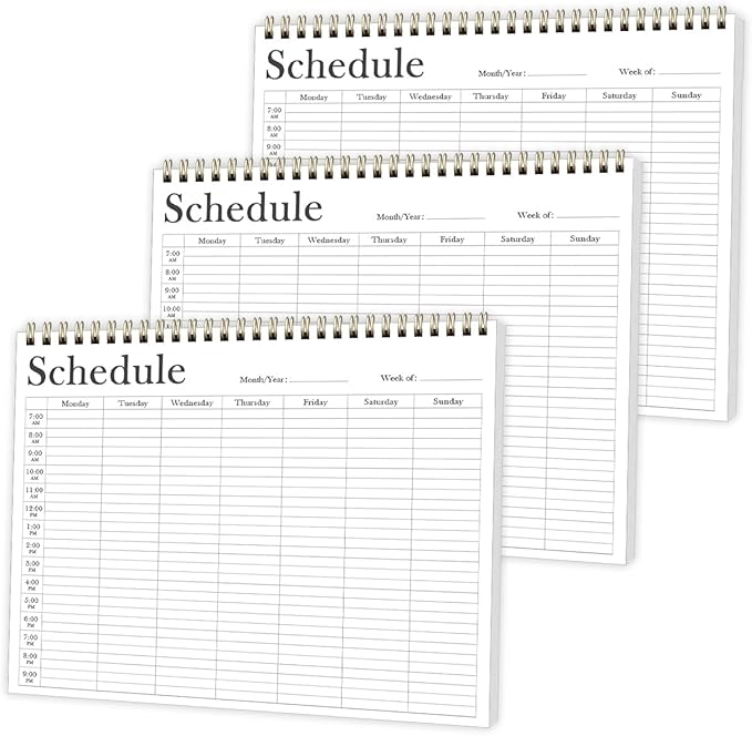 (3-Pack) Weekly Schedule Planner - 8.5" x 11" Undated Weekly Planner (Schedule Planner) for Home, Work, School, Projects, 52 Weeks, Black