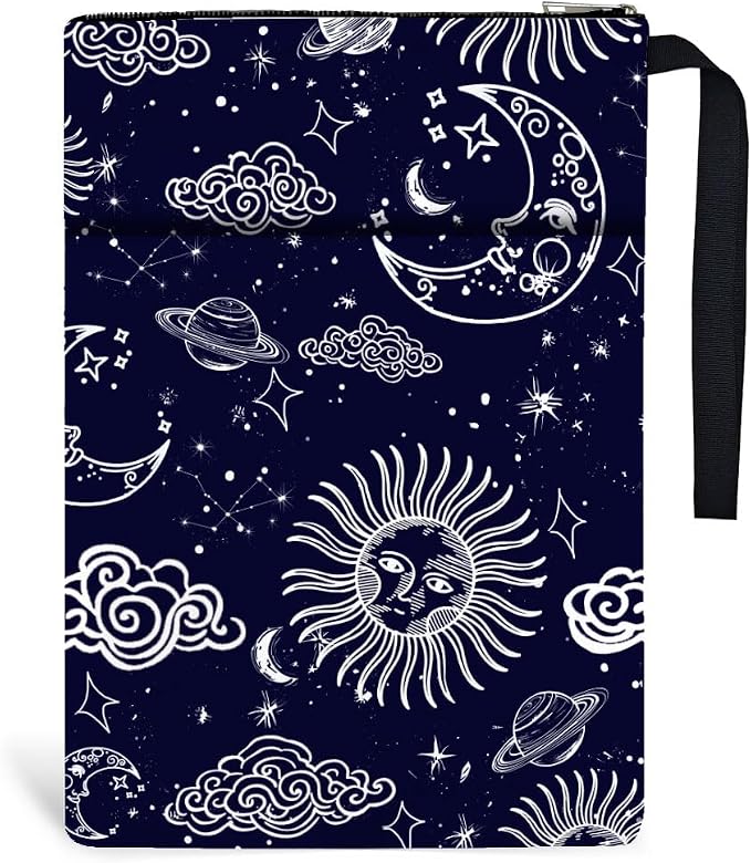 Polyester Book Sleeve Sun Moon Book Cover with Zipper and Front Pocket Birthday Gift for Students Teachers and Books Lovers 13.4inch x 9.45inch 1pc
