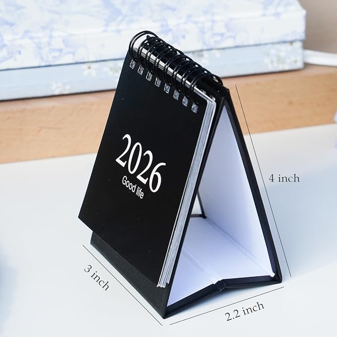Mini Desk Calendar 2026-2027, January 2026 until July 2027, Small Desk Calendar Standing Flip Monthly Calendar Twin-Wire Binding with Stickers for Home Office School (Black)