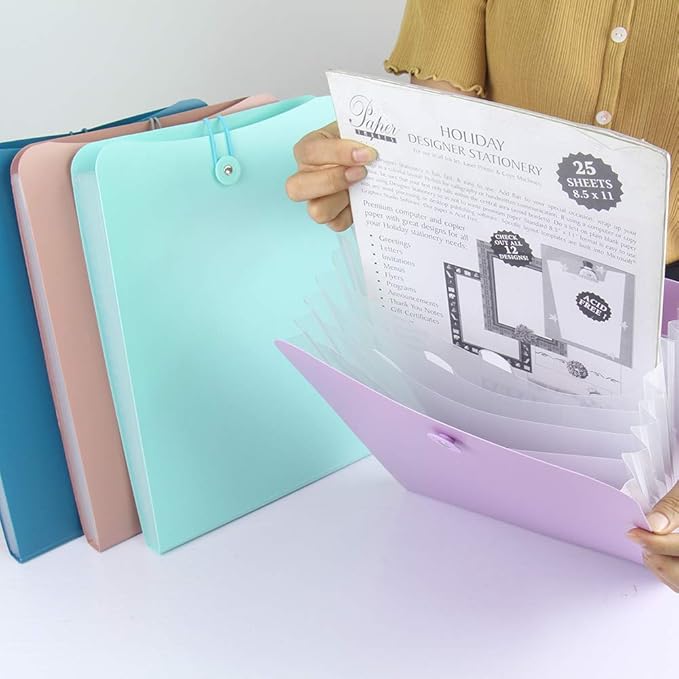 Vertical Expanding Accordion Folder with 7 Pockets Paperwork Organizer Document Wallet Briefcase Business File Organizer Bag A4 Letter Size Elastic Rope Closure Pink