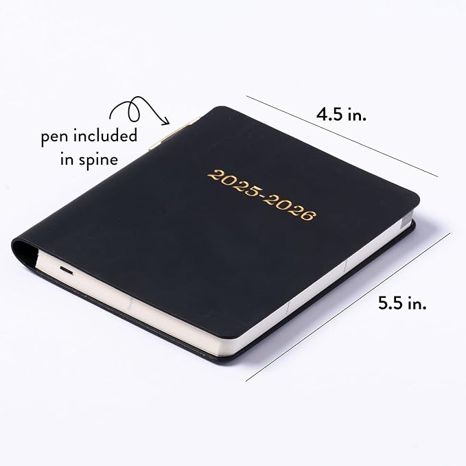 Eccolo 2025-2026 Pocket 18-Month Weekly Planner, Leatherette Soft Covers with Pen, Lined Notes Pages, 4.5x5.5"