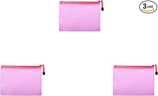 3 Pcs 3.74" x 5.31" B8 Sizes Mesh Zipper Pouch Bags, Mesh Bags with Zipper，Waterproof Clear document pouch for Organization Puzzles Travel, Office, Classroom Organization, B8 Red