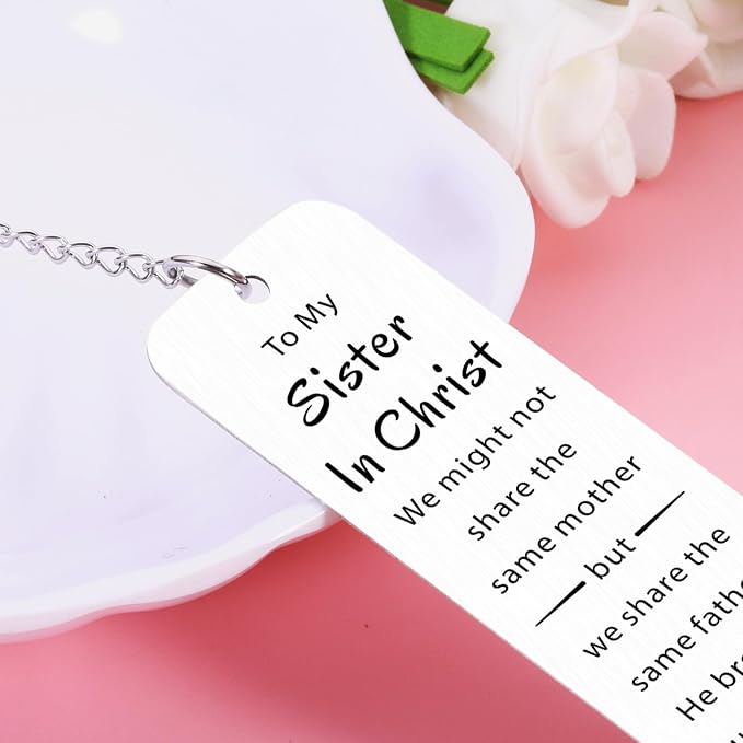 to My Sister in Christ Cross Bookmark Gifts, Secret Sister Gifts for Women Christian, Religious Gift for Female, Baptism Gift for Girls, Inspirational Bible Verse Bookmark, Birthday Gift