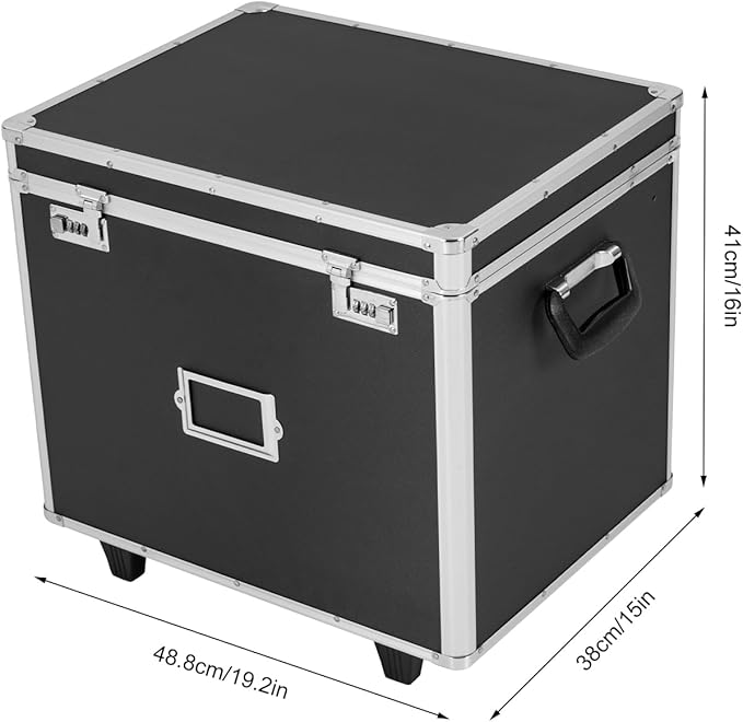 Locking Mobile File Box Letter/Legal Size File Chest, File Box with Lock Sturdy Wheels and Telescoping Handle, Portable Home Office Filing Cabinet for Heavy Files Transport