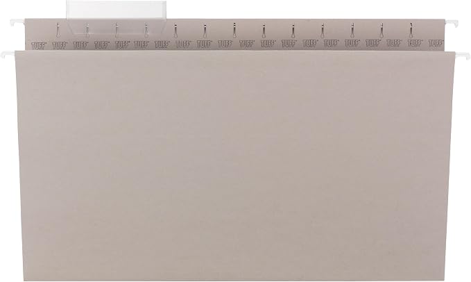 Smead TUFF® Heavy Duty Hanging File Folder with Easy Slide Tab,1/3-Cut Sliding Tab, 7 Times Stronger Than Standard Hanging Folders, Legal Size, Steel Gray, 18 per Box (64093)