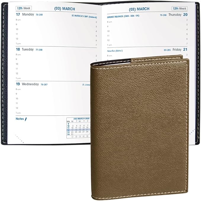 Quo Vadis 2026 Sapa X - Weekly Planner - 12 Months, Jan. to Dec. - 3 1/2 x 5 1/4" - Grained Faux Leather Club Bronze Covers - Productivity Time Management Organizer
