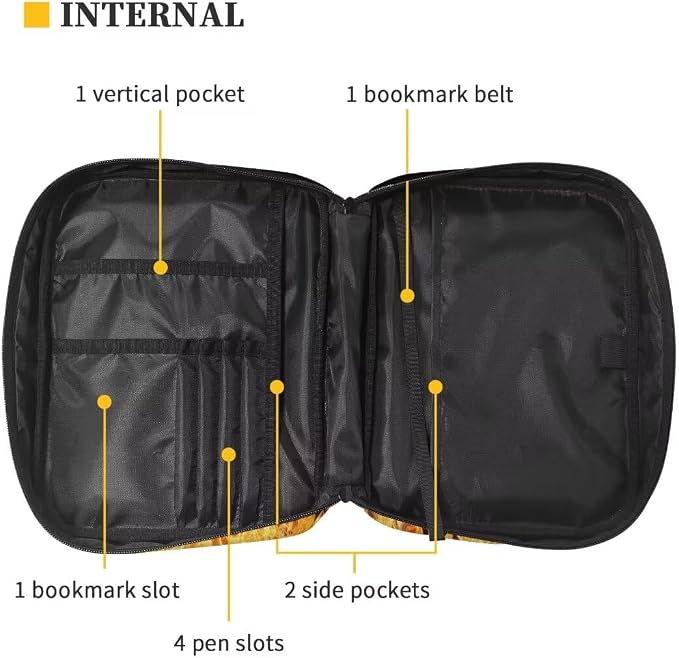 Coldinair Fire Flame Bible Covers for Men Teen Bible Case with Bookmark Large Carrying Book Case Church Bag Bible Protective with Pocket and Zipper