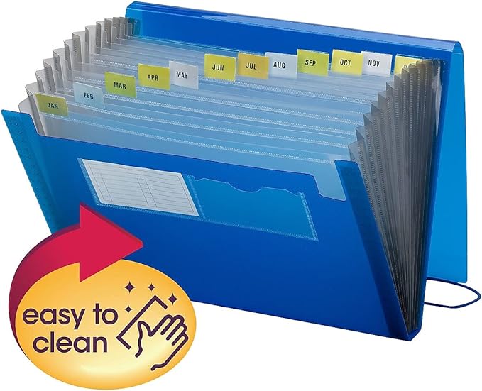 Smead Poly Expanding File, 12 Pockets, Flap and Cord Closure, Letter Size, Blue (70876)
