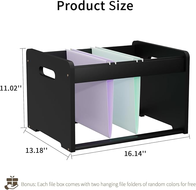 2 Pack Bamboo Hanging File Organizer, Office Desk File Organizer for Letter Size, Wood Hanging File Folders Organizer Record Holder Storage Stand Bookshelf, Black