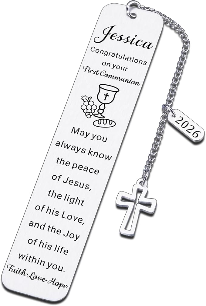 First Communion Bookmark for Girls Boys Teenager, 1st Communion Gifts for College Girls Teens, Custom Catholic Bookmark for Women, Personalized Gifts Christian Bookmarks, Teen Easter Basket Stuffers
