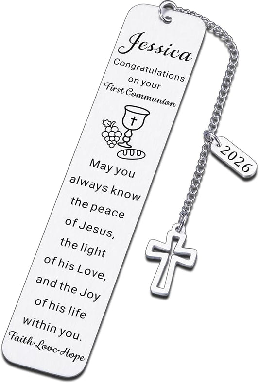 First Communion Bookmark for Girls Boys Teenager, 1st Communion Gifts for College Girls Teens, Custom Catholic Bookmark for Women, Personalized Gifts Christian Bookmarks, Teen Easter Basket Stuffers