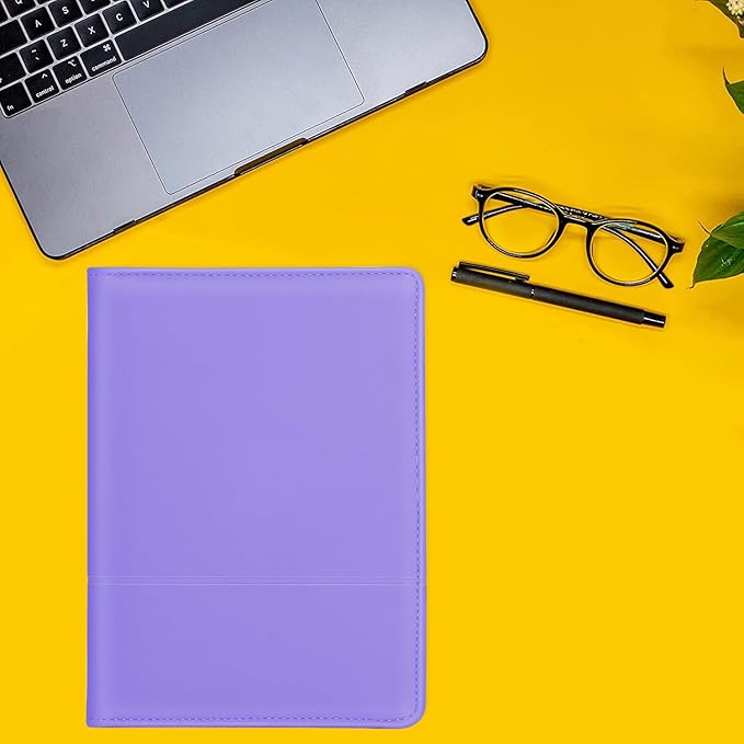 Classic Padfolio/Junior Portfolio Folder Case, Business A5 Leather Organizer Binder for Men Women, A5 Writing Pad Included, Purple.