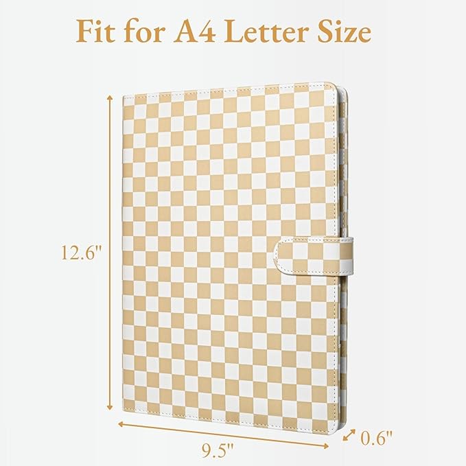 Mymazn Padfolio Portfolio Folder, Faux Leather Interview Resume Folder with Document Organizer & Business Card Holder, Letter-Sized Notepad Legal Pad Holder for Men Women (Tan Checkered)
