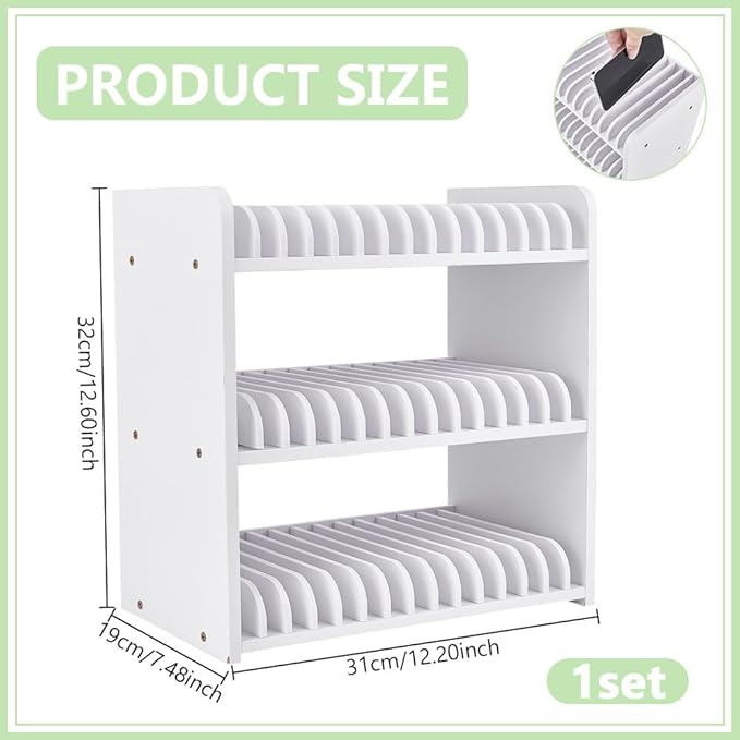 UNICRAFTALE 3-Tier White Wooden Phones Storage 45-Grid Classroom Cell Phone Holder Mobile Phone Desktop Organizer Storages Box Adjustable Multiple Cell Phones Rack Caddy for Classroom Office